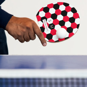 Röd, svart och vit hexagon Monogram Pingisracket