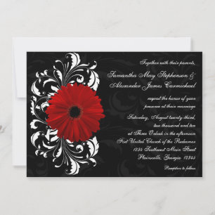 Röd, svart och vit Rulla Gerbera Daisy Inbjudningar