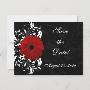 Röd, Svart och Vit Scroll Gerbera Daisy Spara Datumet
