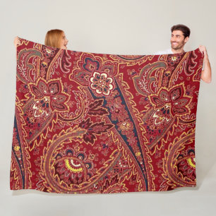 Röd, svart och vit Vintage Paisley-Blommigt Fleecefilt
