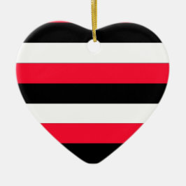 Röd, svart och vitt rand julgransprydnad keramik