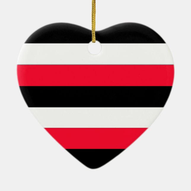 Röd, svart och vitt rand julgransprydnad keramik (Baksidan)