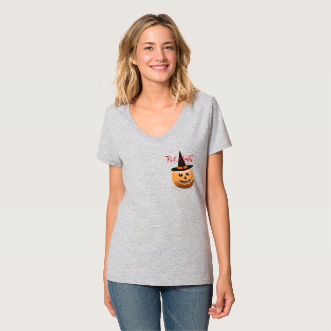 röd svart orange, pumpor häxhalloween t shirt (Hel framsida)