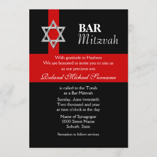 Röd svart pub mitzvah firande inbjudningar