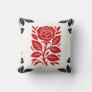 Röd & Svart Ros Blommig Modern Glam Kudde