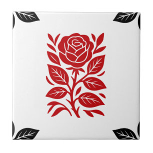 Röd & Svart Ros Blommig Modern Minimal Glam Kakelplatta