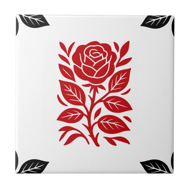 Röd & Svart Ros Blommig Modern Minimal Glam Kakelplatta (Framsidan)