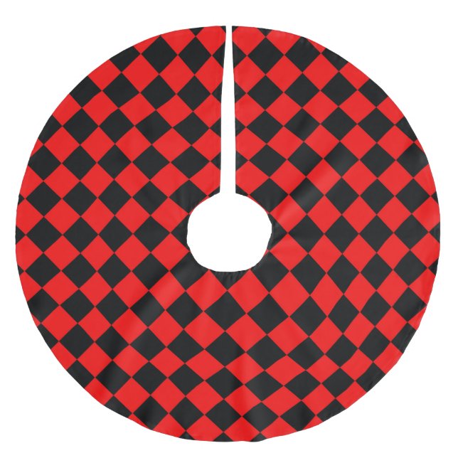 Röd Svart Rutig Diamantmönster Julgransmatta Borstad Polyester (Framsidan)