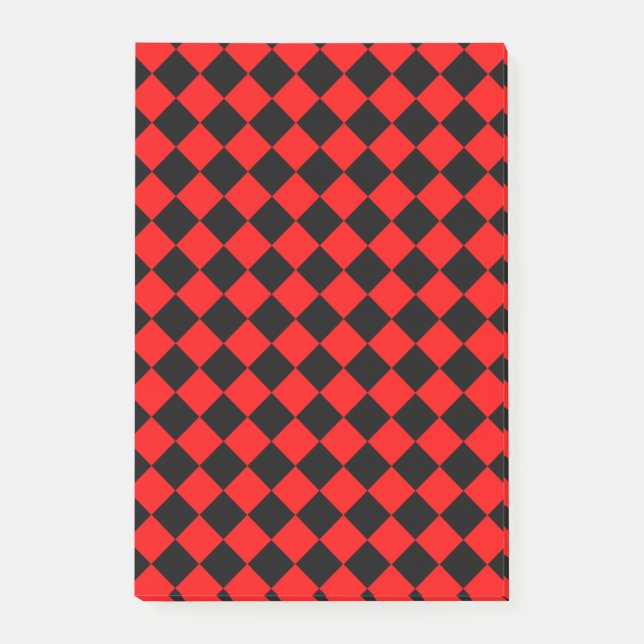 Röd Svart Rutig Diamantmönster Post-it Block (Framsida)