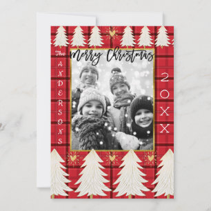 Röd svart rutig och vita träd rustic jul foto julkort