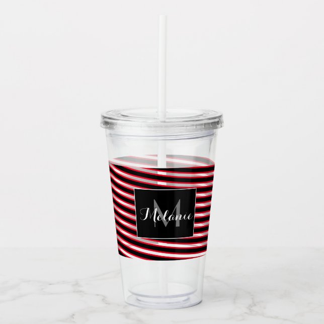 Röd Svart Spiral Band Mönogram Anpassad Take Away Mugg (Framsida)
