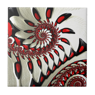 Röd & svart spiral Fractal Kakelplatta