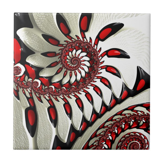 Röd & svart spiral Fractal Kakelplatta (Framsidan)