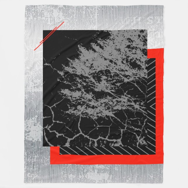 Röd, svart, svart och grå randig  fleecefilt (Framsidan)