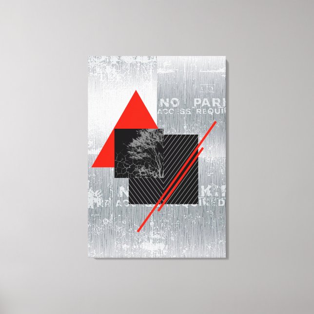 Röd, svart, svart och grått rand avtryck väggkonst canvastryck (Framsida)