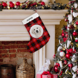 Röd svart Tartan-rutig vinterkrans Husdjur Hund Fo Liten Julstrumpa