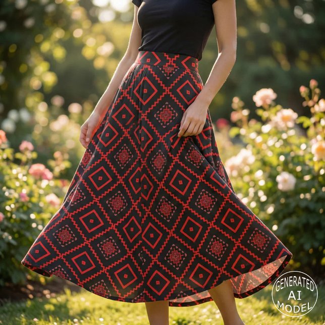Röd Svart Tribal Geometrisk Aztec Kilim Mönster Tyg (Skapare uppladdad)