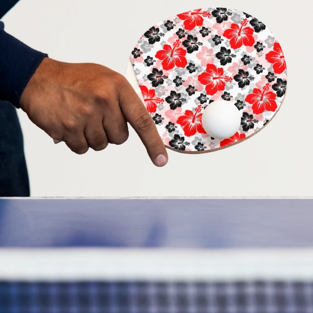 Röd Svart Tropisk Hibiskus Blommig Tryck  Pingisracket (Insitu)