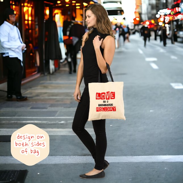 Röd svart typografi för Kärlek-årsomgång, Helgdag Tygkasse (A fun reusable, double sided design tote. )