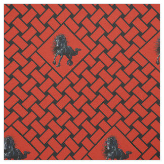 Röd/svart vävnad, diamant, frisisk häst 5 tum tyg