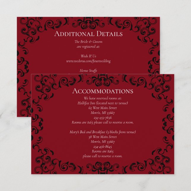 Röd Svart Virvel Gotisk Bröllop Tilläggskort (Fram/baksida)