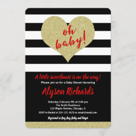 Röd svart vit babydusch i Valentines day Inbjudningar