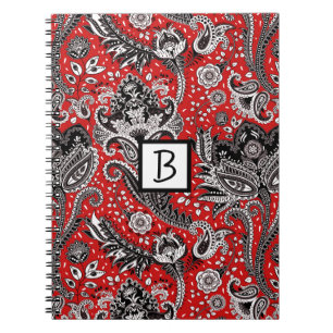 Röd Svart & Vit Blommig Paisley Boheme Boho Anteckningsbok