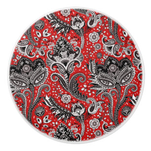 Röd Svart & Vit Blommig Paisley Bohemer Boho Knopp