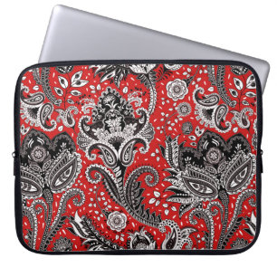 Röd Svart & Vit Blommig Paisley Bohemisk Boho Laptop Fodral