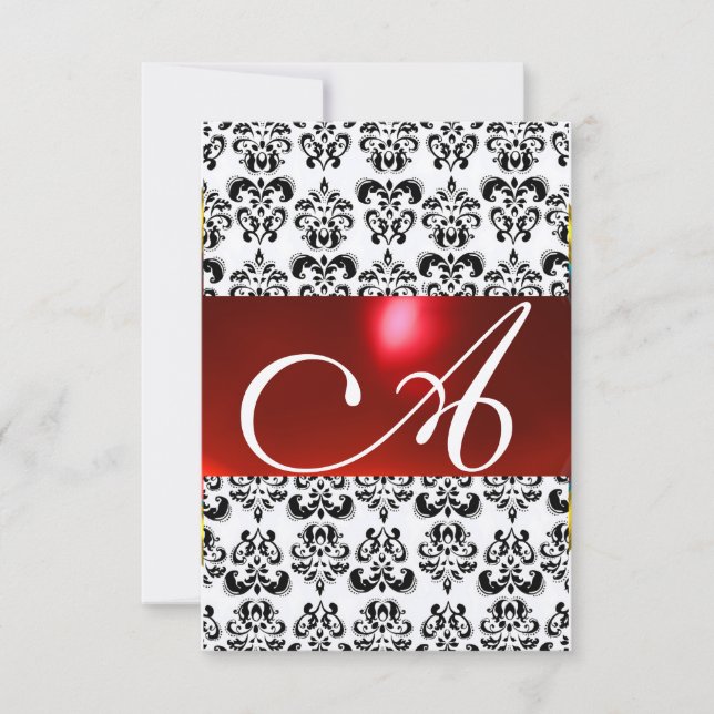 RÖD SVART VIT DAMAST ÄDELSTEN MONOGRAM rsvp silver OSA Kort (Framsida)