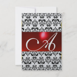 RÖD SVART VIT DAMAST ÄDELSTEN MONOGRAM rsvp silver OSA Kort