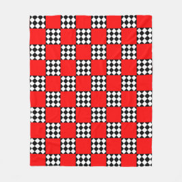 Röd svart vit geometrisk kvadratisk triangel fleecefilt
