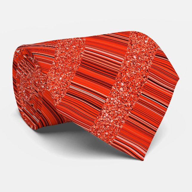 Röd Svart Vit Glitter och Ränder Slips (Rullad)
