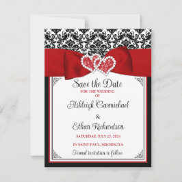 Röd, svart, vit Kärlek-hearts-foto Spara datum