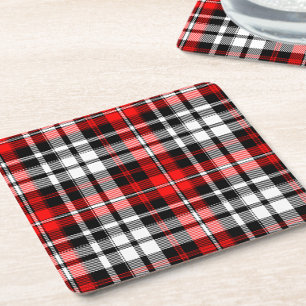 Röd Svart Vit Karo Tartan Mönsterdesign Underlägg Papper Kvadrat