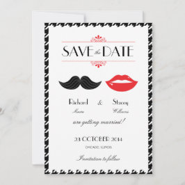 Röd, svart & vit mustasch & läppar Houndstooth brö Spara Datumet