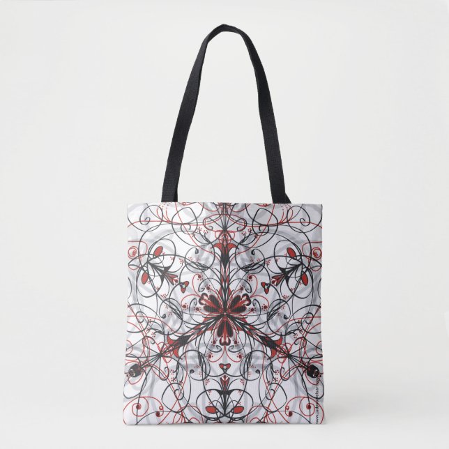 Röd, svart, vit och Grått Kaleidoskop Tote Tygkasse (Framsida)