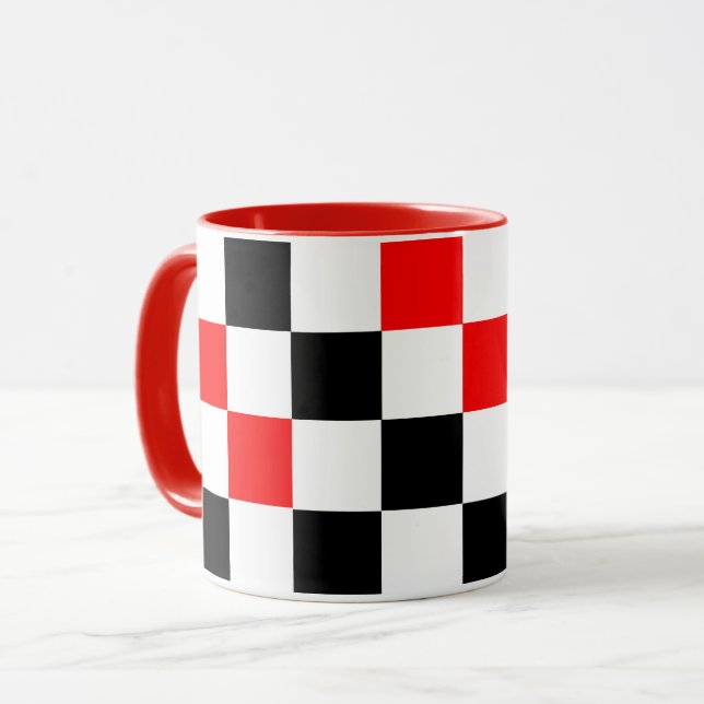 Röd Svart Vit Rutig Mönsterdesign  Mugg (Framsida vänster)