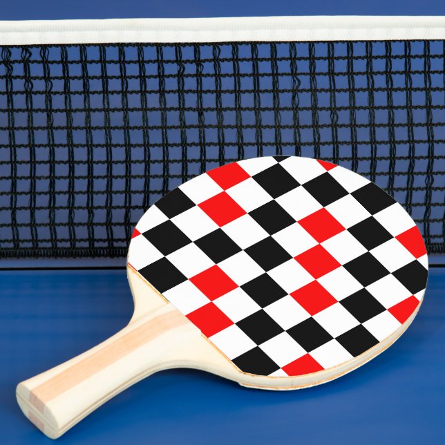 Röd Svart Vit Rutig Mönsterdesign  Pingisracket (Insitu)