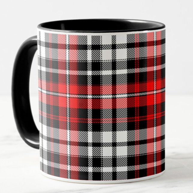 Röd svart vit rutig Tartan mönsterdesign  Mugg (Skapare uppladdad)