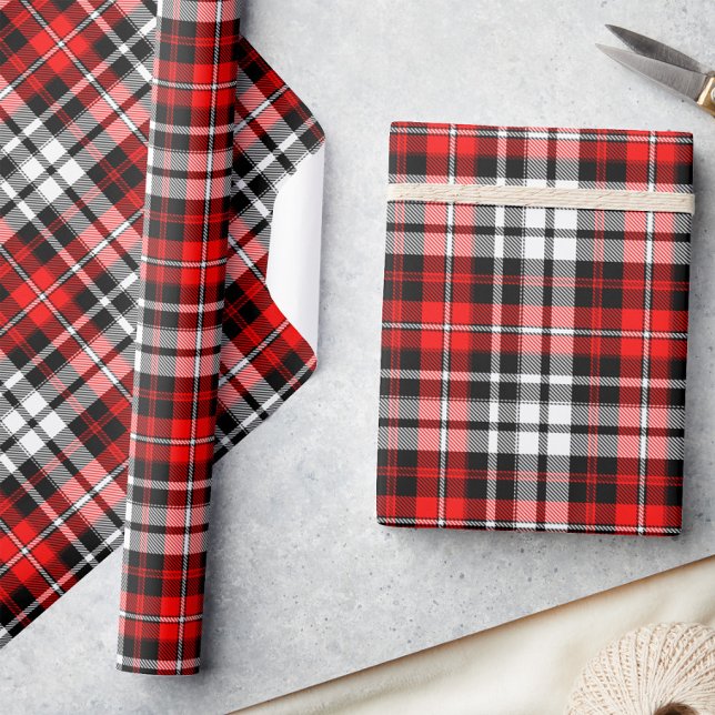Röd svart vit rutig Tartan mönsterdesign  Presentpapper (Skapare uppladdad)