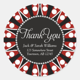 Röd svart + vit Tack runt Stickers Runt Klistermärke