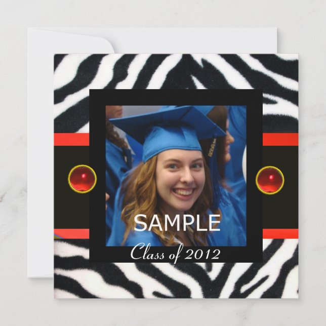 RÖD SVART VIT ZEBRA PÄLS Monogram Fotomal Inbjudningar (Framsida)