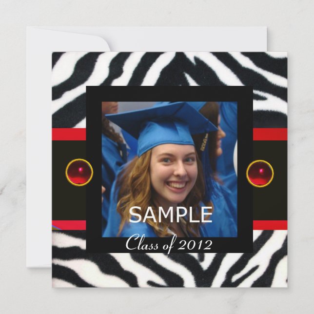 RÖD SVART VIT ZEBRA PÄLS Monogram Fotomal Inbjudningar (Framsida)