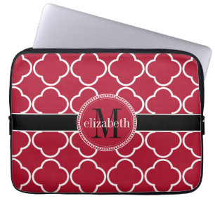 Röd   Svart   Vitkatrefoil Klöver Monogram Laptop Sleeve