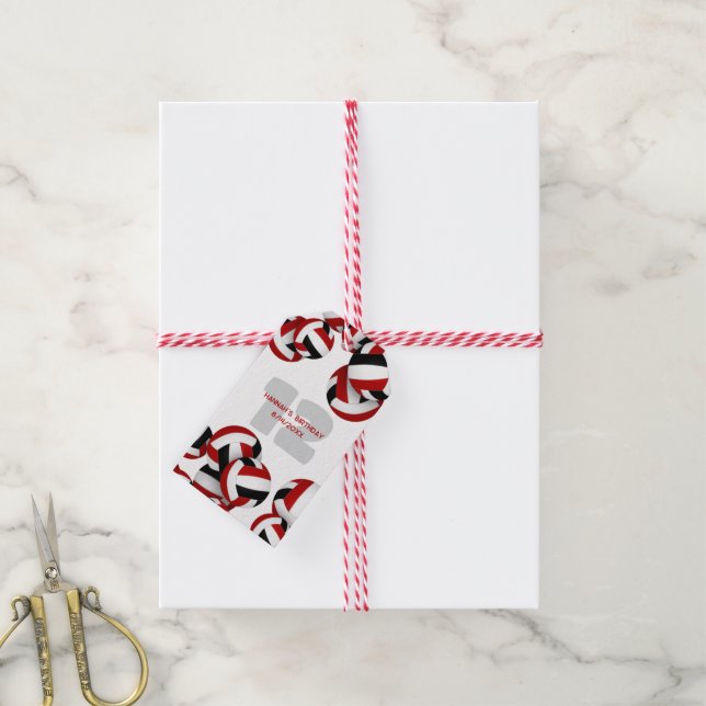 röd svart volleybollar barns födelsedag party presentetikett (Med Snöre)