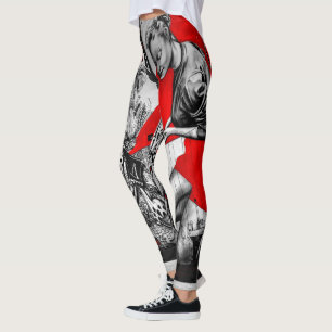 Röd svartvit damasker för gatakonstgrafitti leggings