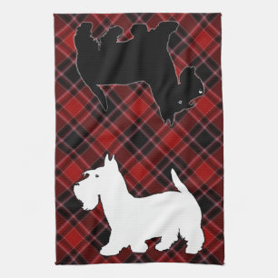 Röd svartvit Tartan för skotsk Terrier Kökshandduk