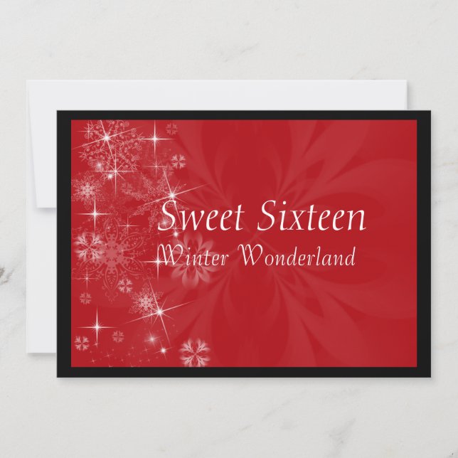 Röd Sweet sixteen-inbjudan med Snöflingor Inbjudningar (Framsida)