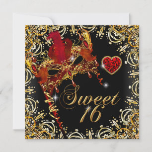 Röd Sweet Sixteen Sweet 16 Maskerad Guld Inbjudningar